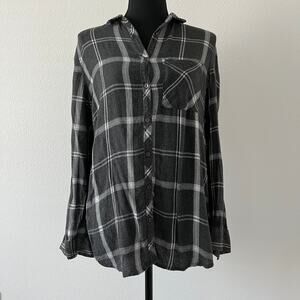 Primark Button Up Shirt Size 2 Gray Plaid Long Sleeve
